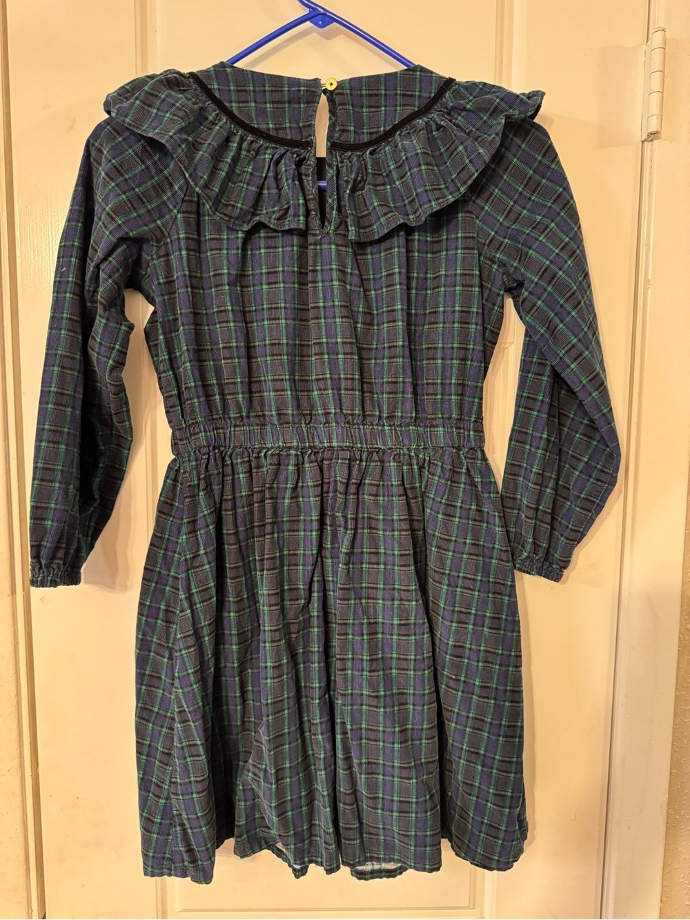 Crewcuts Navy and Green Plaid Ruffle-Collar Dress